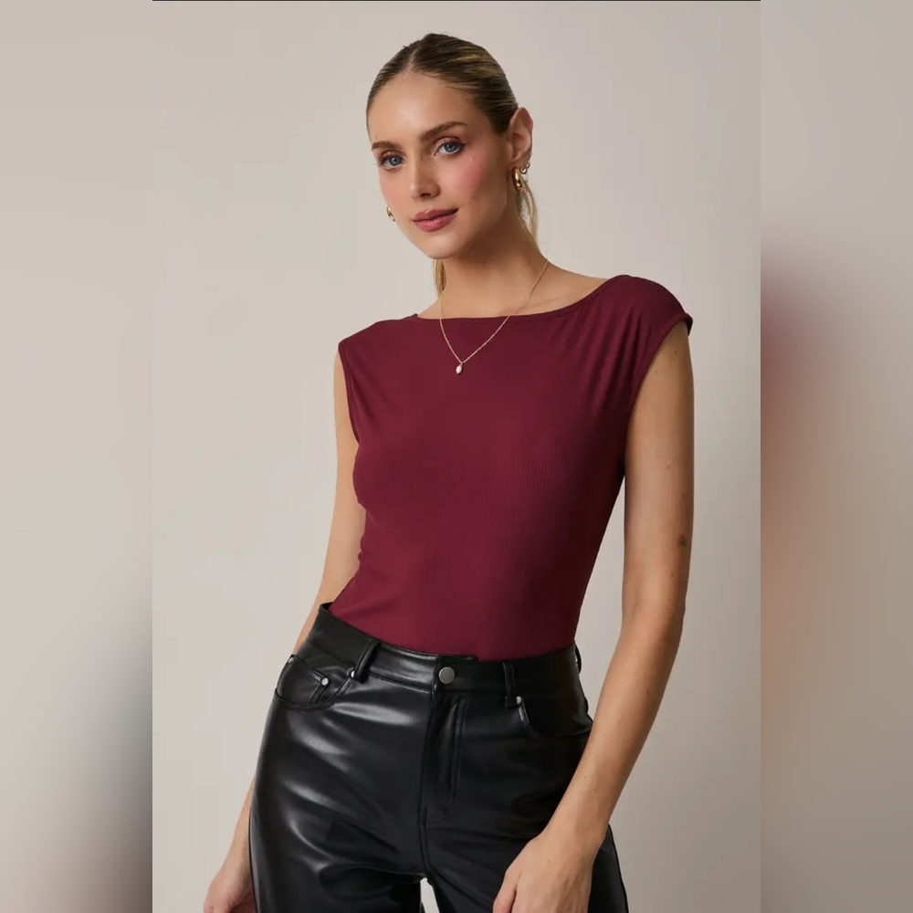 Boat Neck Sleeveless Open Back Bodysuit